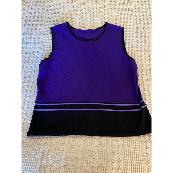 Women’s  Sweater Deep Purple & Black Lightweight Sleeveless Dressy Rounded Neck - Picture 3 of 10